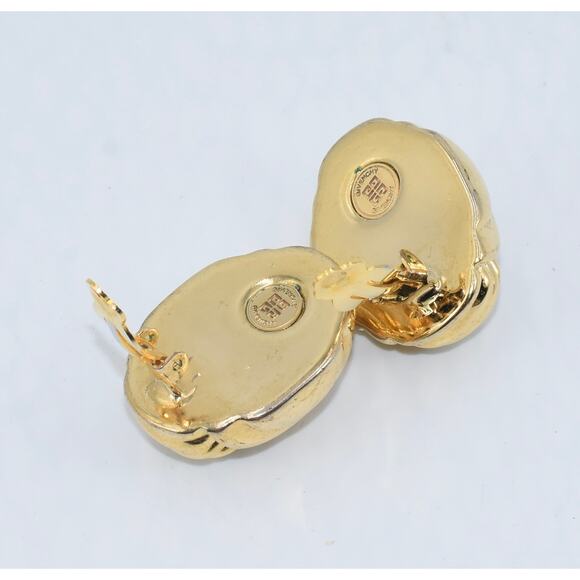 Vintage GIVENCHY Paris Signed Gold-plated Ribbed Oval Domed Clip Earrings - Picture 8 of 8